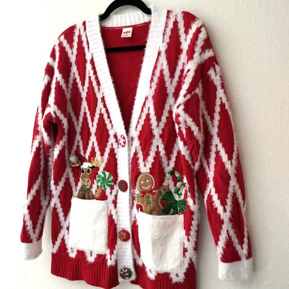 HOLIDAY CHRISTMAS BOYFRIEND OVERSIZEDCARDIGAN PARTY COSPLAY REINDEER GINGERBREAD - Picture 2 of 11